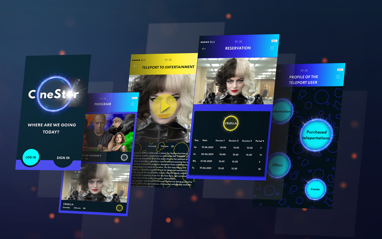 A mockup of the mobile application for CineStar.