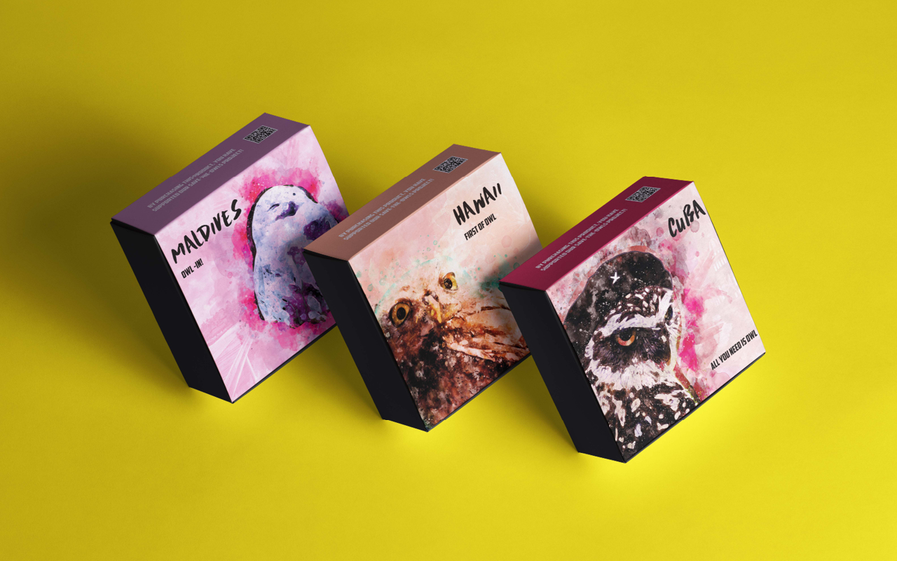 A mockup of set packaging with gel polishes.