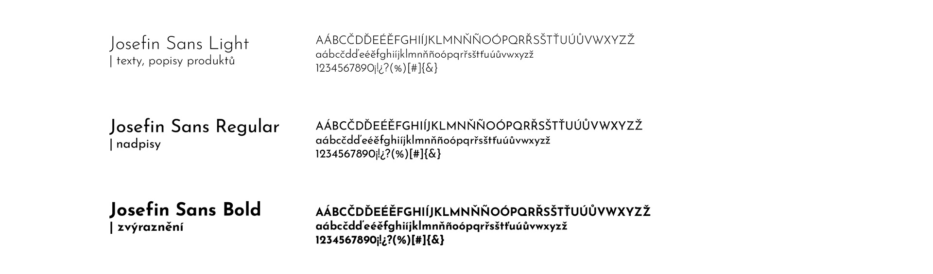 The illustration of corporate font Josefin Sans in three styles: Light, Regular, and Bold.