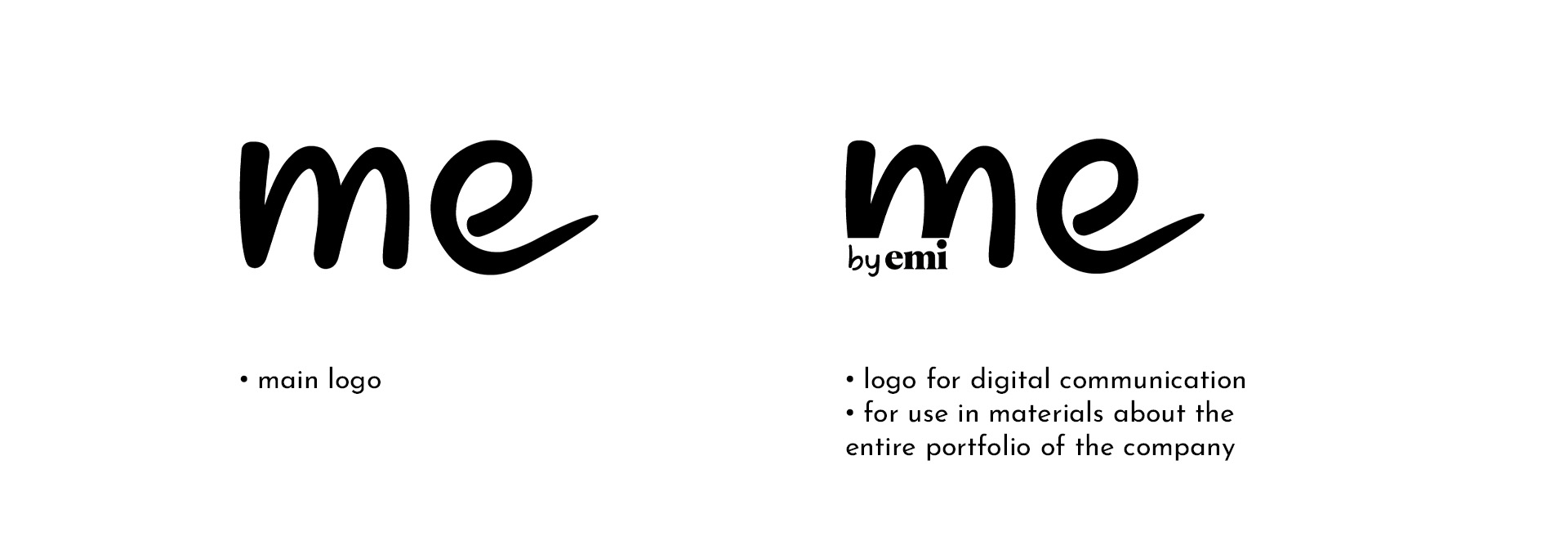 The logotype for the brand ME and its version including the subtitle "by emi"